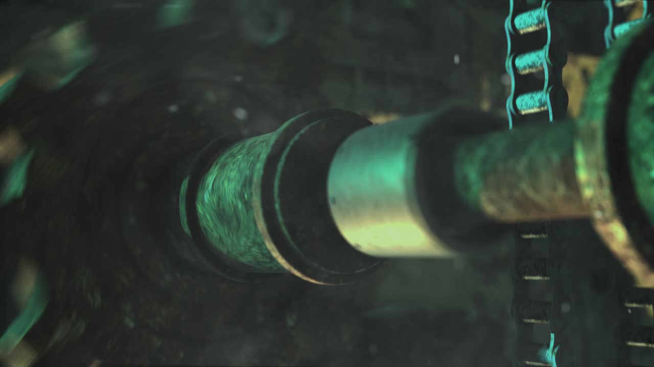 그라인딩 기어가 있는 녹슨 및 그루지 스타일의 중공업 기계의 현실적인 3d 렌더링