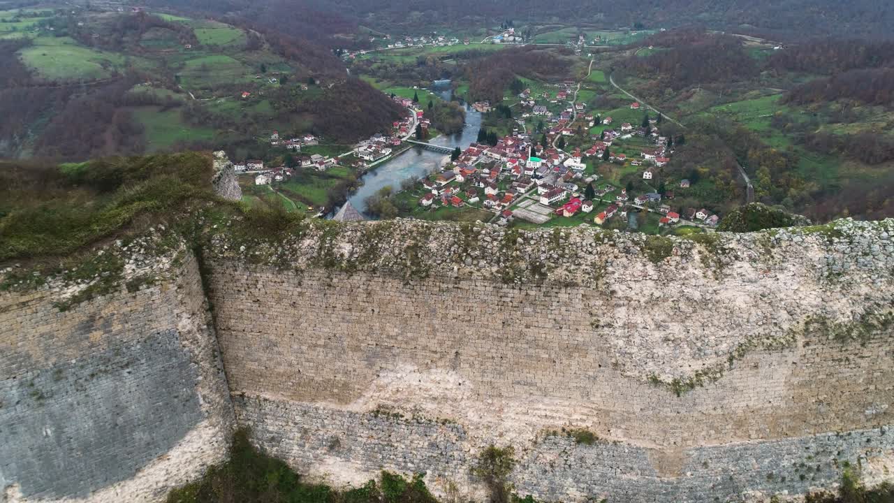Aerial backward from fortification walls in Bosnia