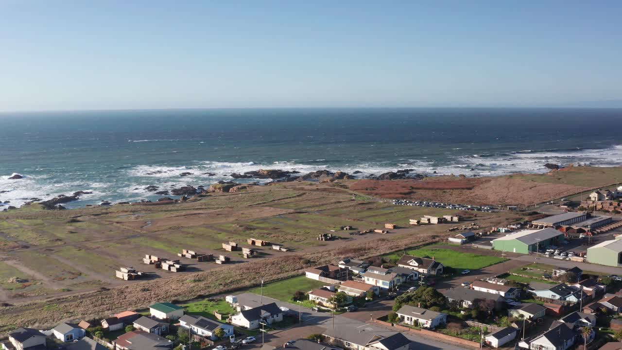Close-up panning aerial shot of Glass Beach at the Noyo Headlands in Fort Bragg, California. 4K