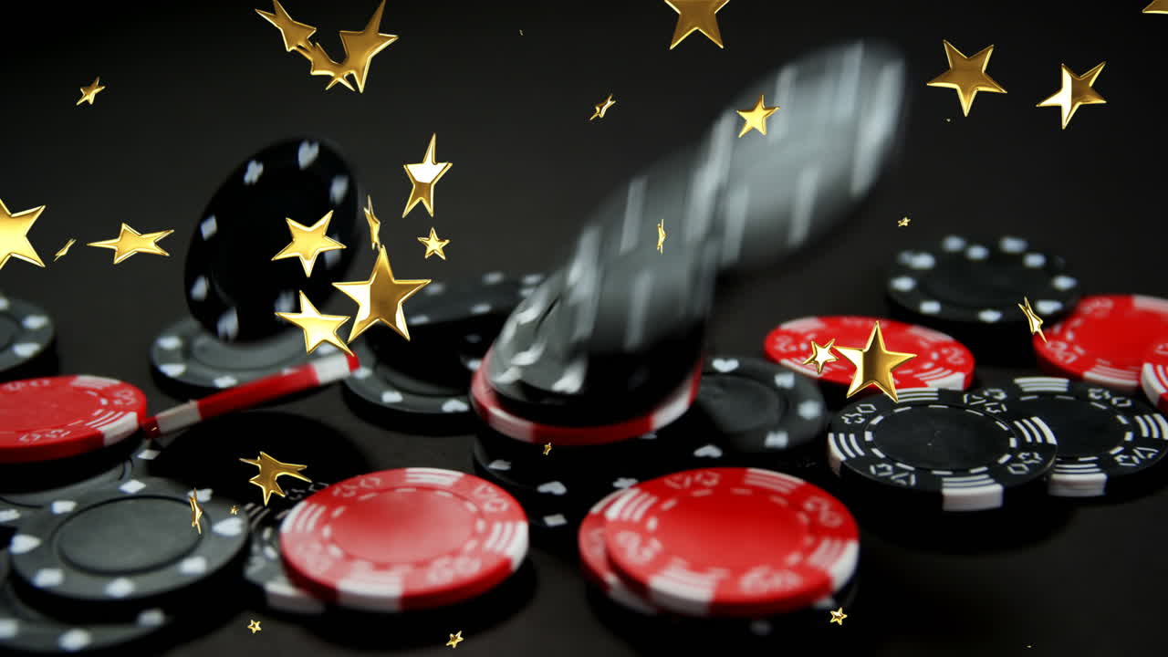 Animation of moving stars over poker chips on black board