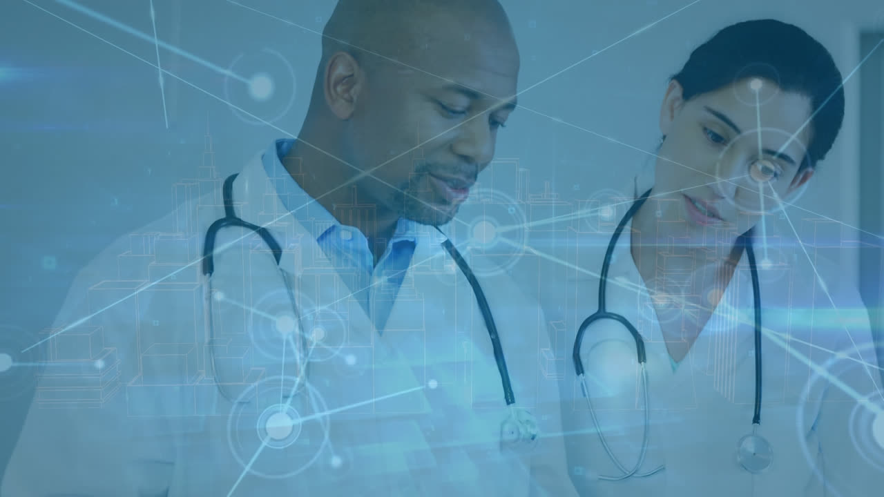 Animation of network of connections over two diverse doctors