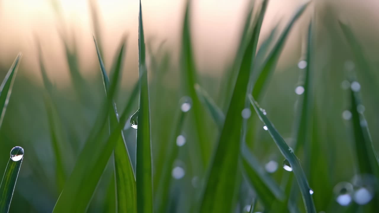Dew-kissed grass at sunrise