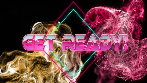 animación de un banner de texto listo sobre ondas digitales doradas y rosadas contra un fondo negro