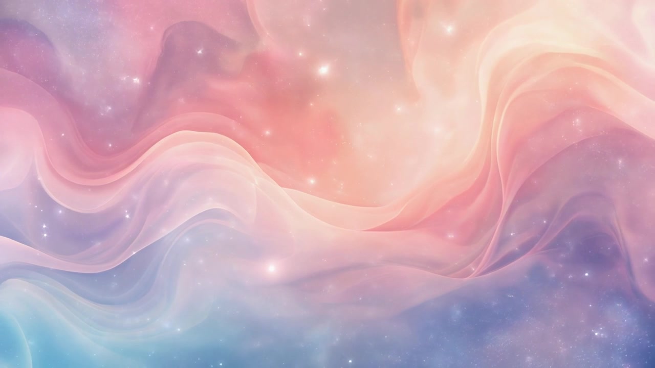 抽象流動布料背景，配以柔和粉彩色調及閃爍星光
