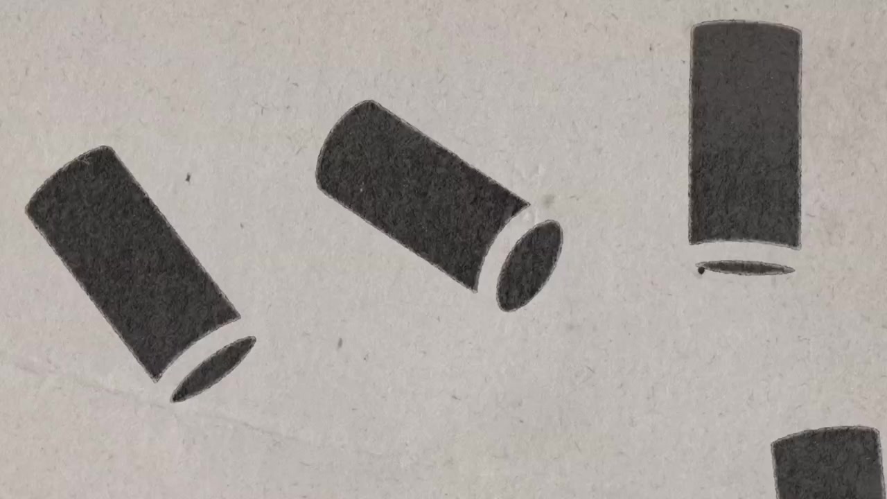 Animated Pattern of Floating Black Cylinders on Textured Paper Background