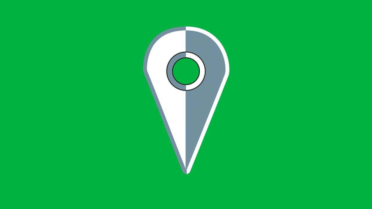 Animation of blue, black and white location icon shaking on white background