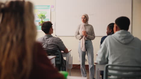 classroom scene with teacher and students