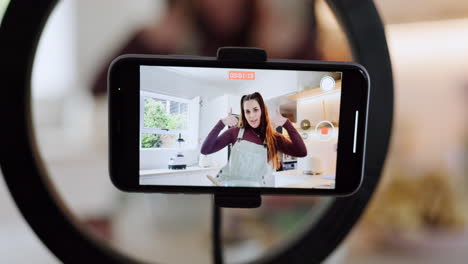 Woman,-portrait-and-phone-screen-for-live