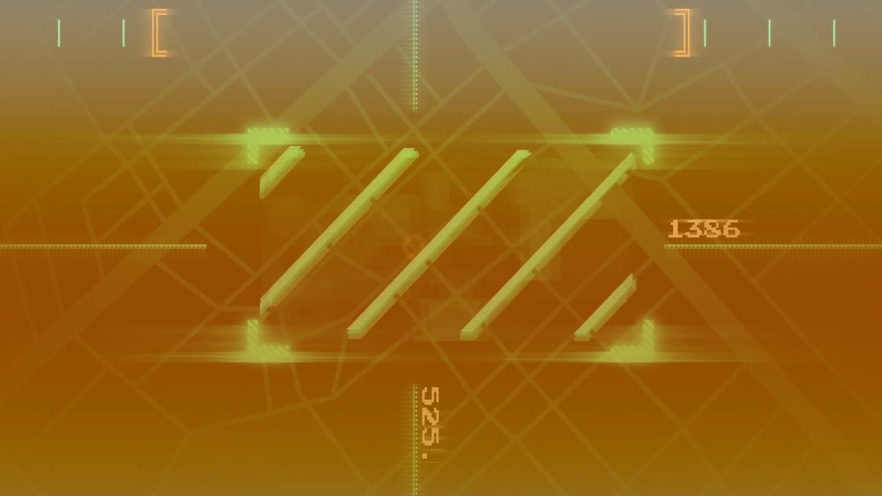 디지털 지도 인터페이스를 통해 기하학적 모양과 숫자, 미래의 데이터 분석 애니메이션