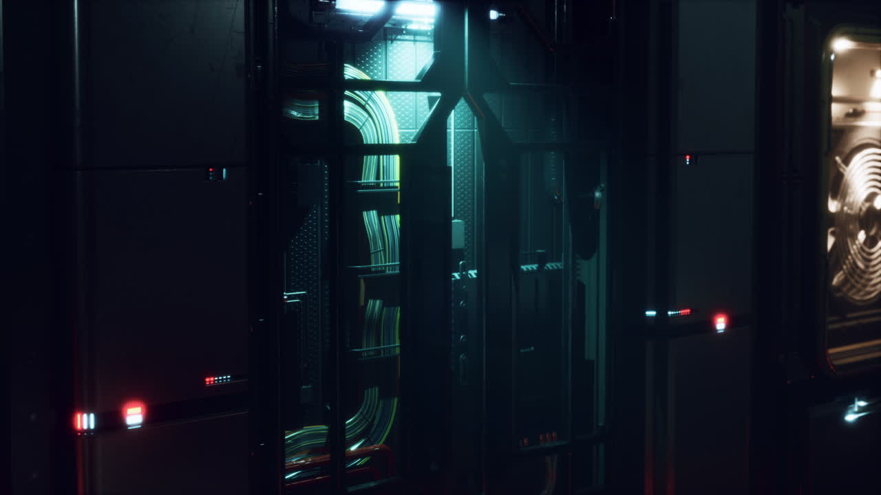 Futuristický interiér chodby vesmírné lodi se světlem