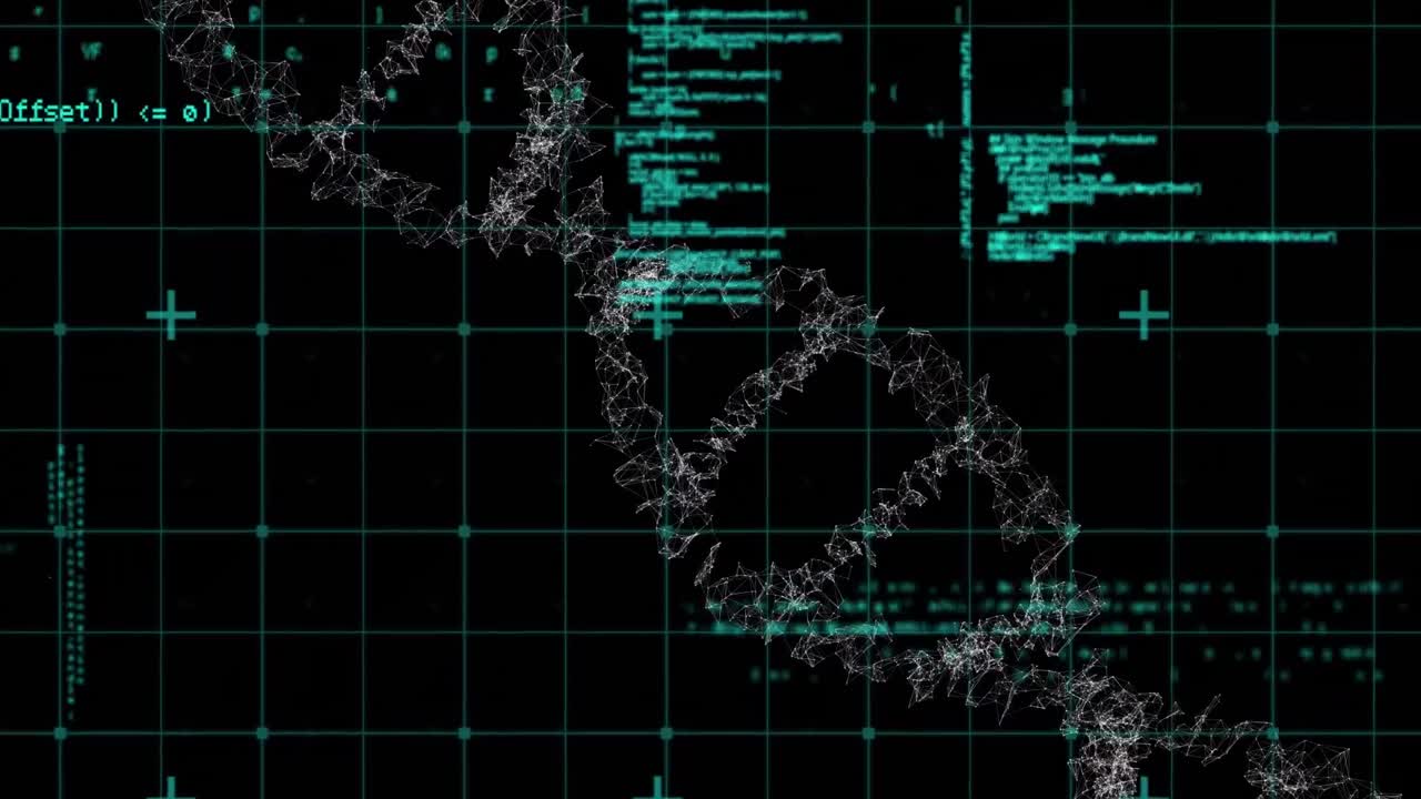 animación del hilado de cadenas de adn y procesamiento de datos médicos