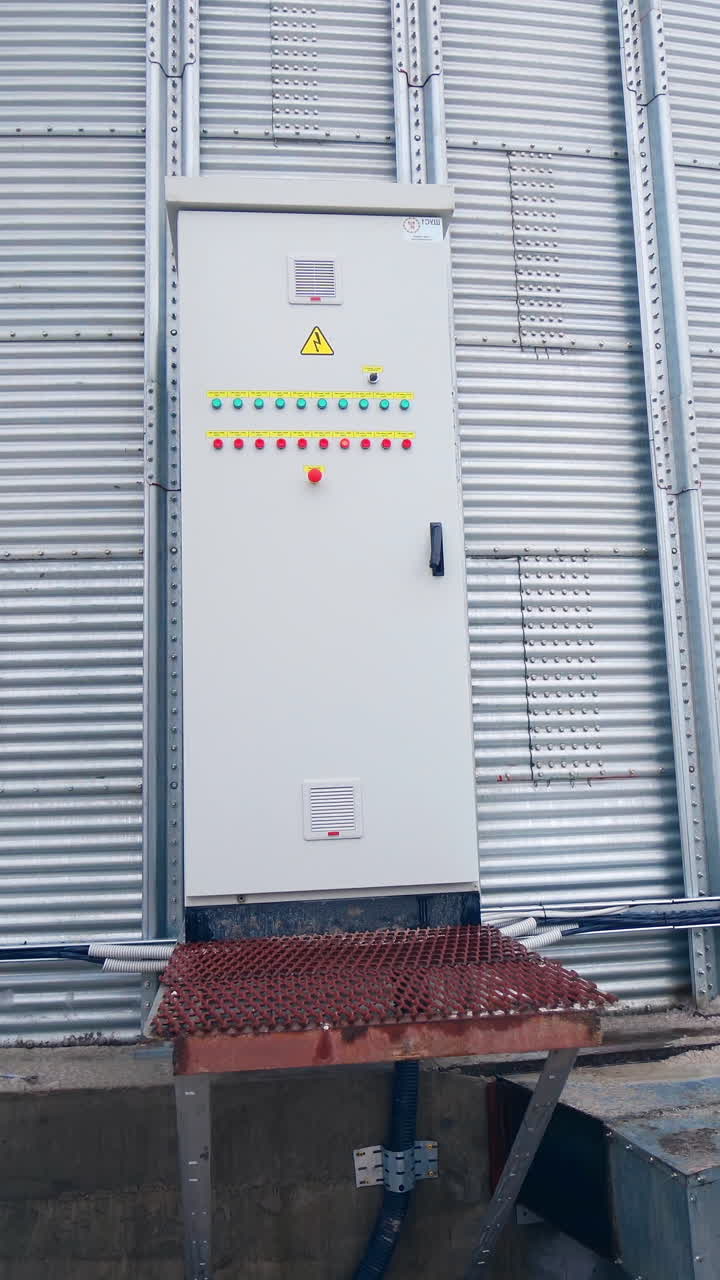 Grain storage generator. Grain storage generator with big metal tank. Vertical video