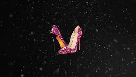 animation of women's pink, leopard print high heeled shoes on starry night sky