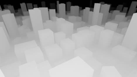 3d city map black and white flying looking back