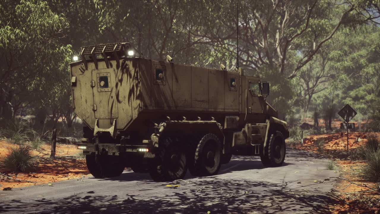 도로에 있는 군대 장갑 차량