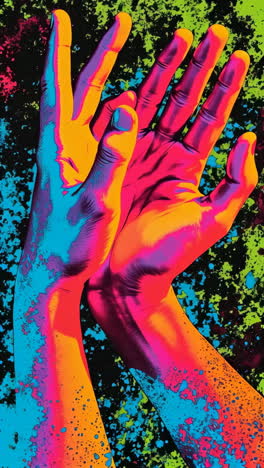 Vibrant Neon Hands on Black Background