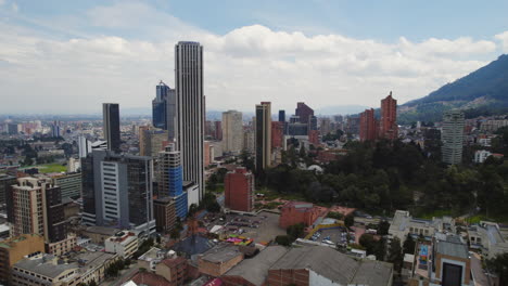 cinematic establishing shot of urban downtown cityscape metropolis with tall skyscrapers, urban buildings, city park