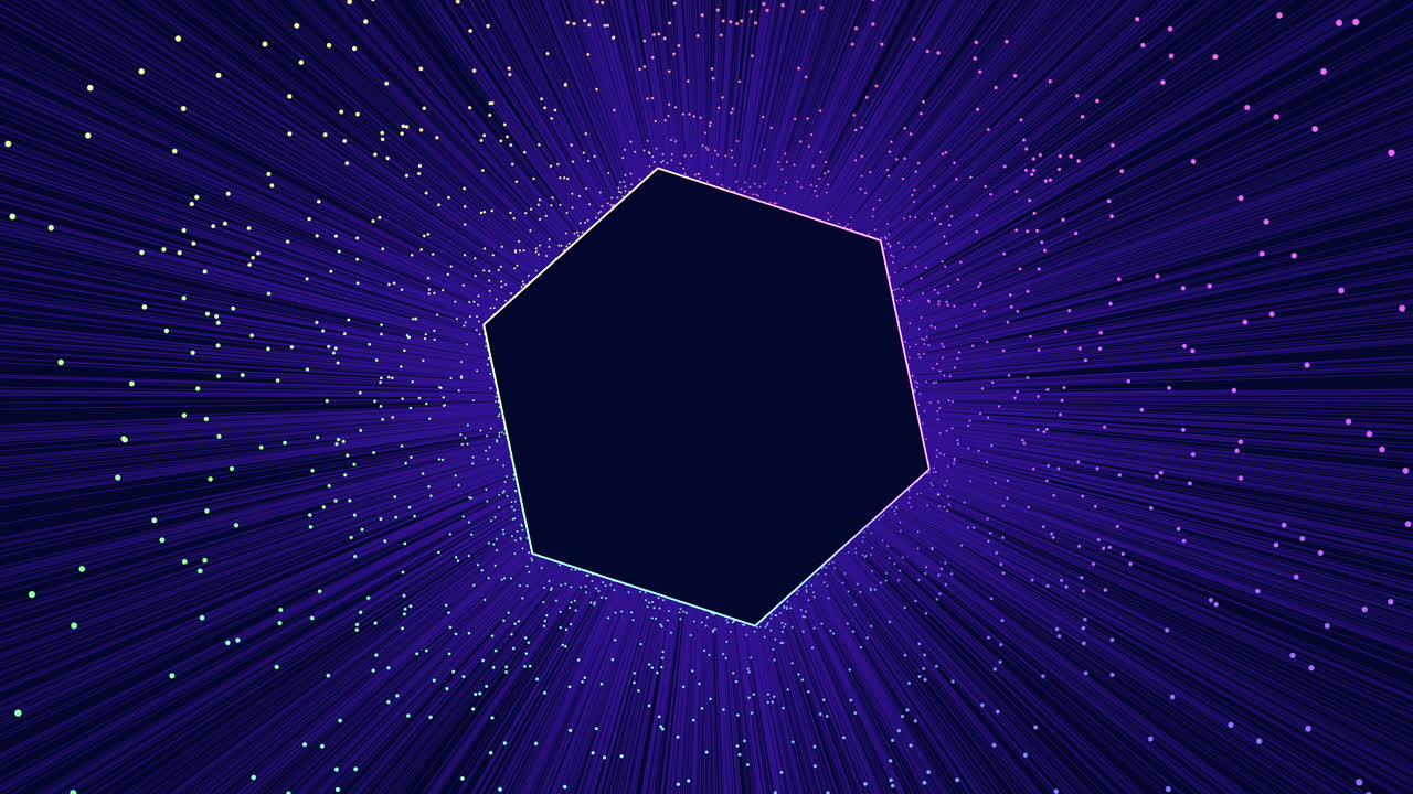 동적 에너지 검은색과 보라색의 기하학적 패턴과 육각형 중심