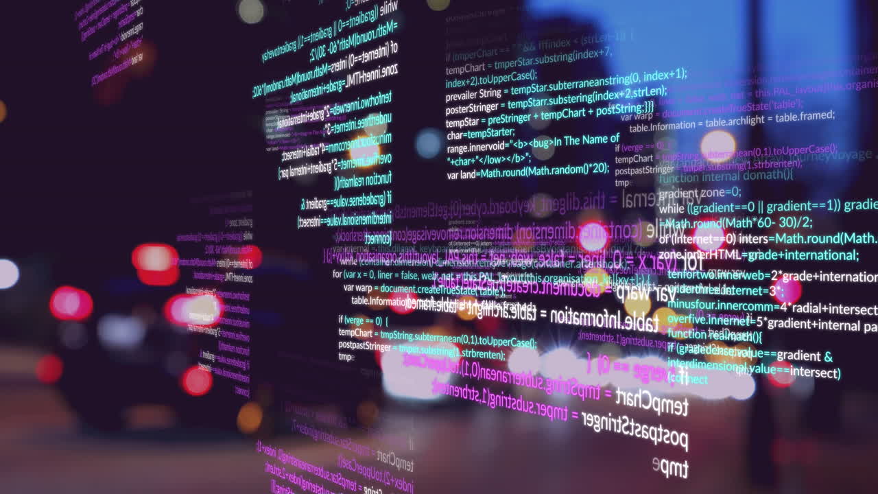 Animation of data processing over city at night