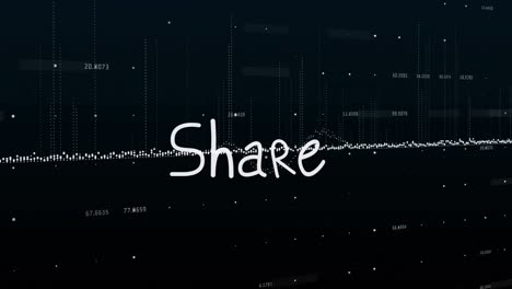 Animation-of-share-text-and-data-processing-on-black-background