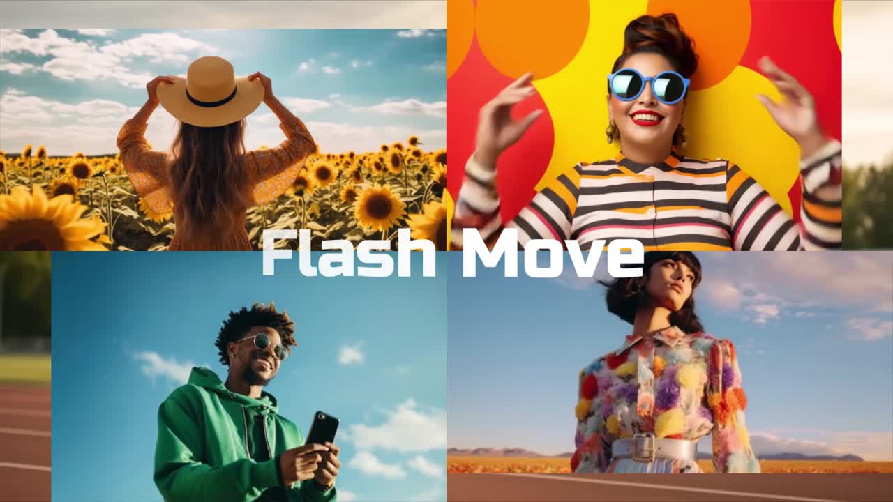 Stylové promo úvodní video s dynamickým rozvržením.