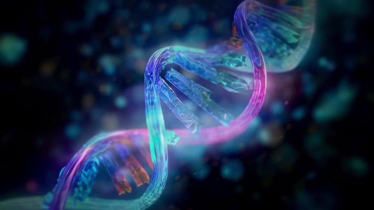 Abstract 3D Animation of a Glowing DNA Helix Structure