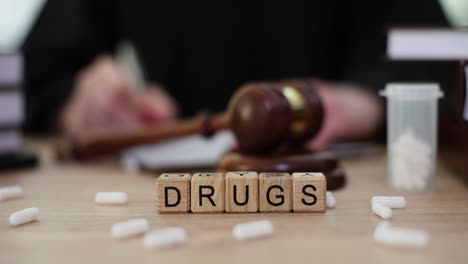 drug laws and justice: gavel and pills