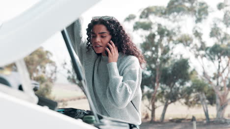 woman experiencing car trouble calling for help
