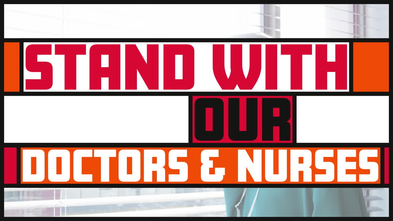 animación de texto en banderas coloridas sobre un médico asiático hablando por teléfono