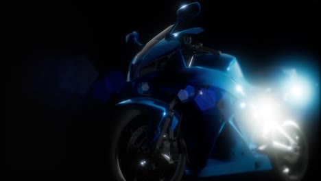 Moto-Sport-Bike-En-Estudio-Oscuro-Con-Luces-Brillantes