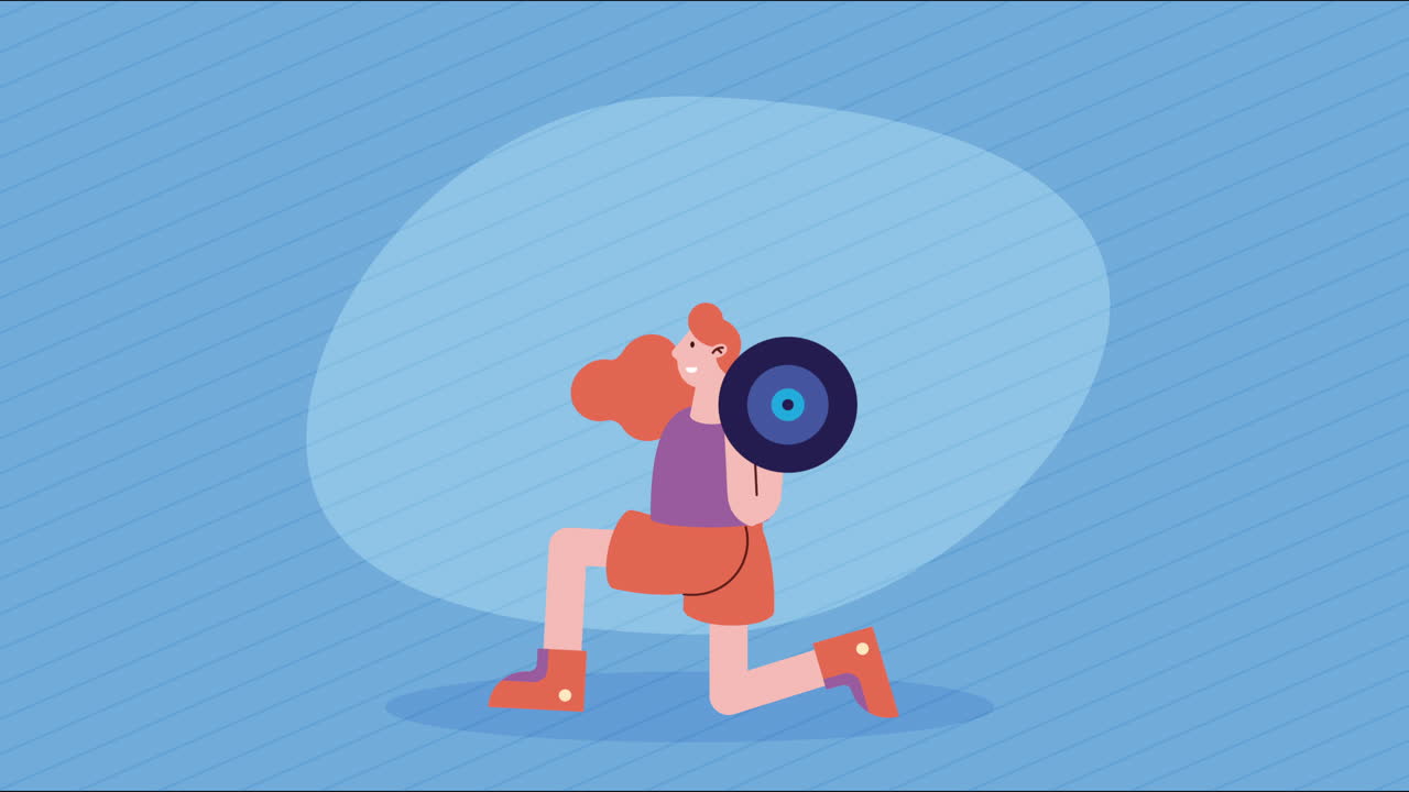 женская спортсменка поднимает гантель анимация персонажа