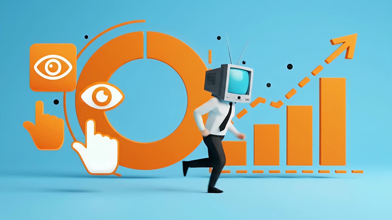 Conceptual Art of a TV Head Businessman and Financial Growth Charts