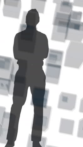 animación de la sombra del hombre y los bloques que se mueven sobre fondo blanco