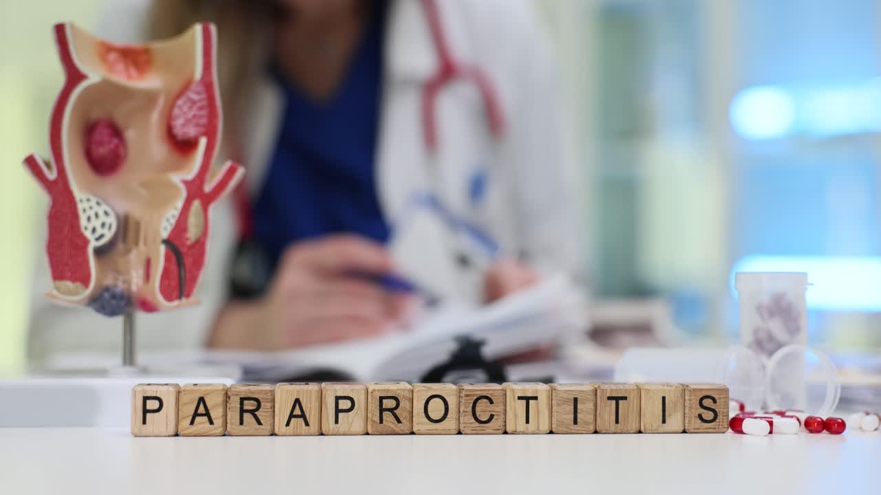 Text paraproctitis near rectum anatomical model in clinic