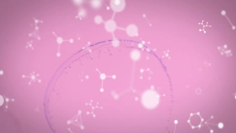 animation of molecules over floating shapes