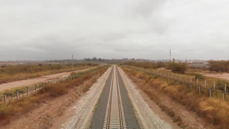 the madaraka express train line from mombasa to nairobi, near the terminal in nairobi