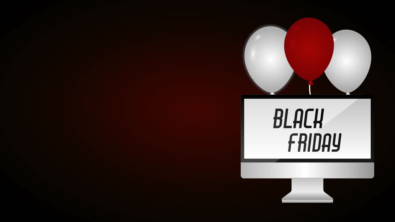 black friday ofrece etiquetas con escritorio y globos de helio