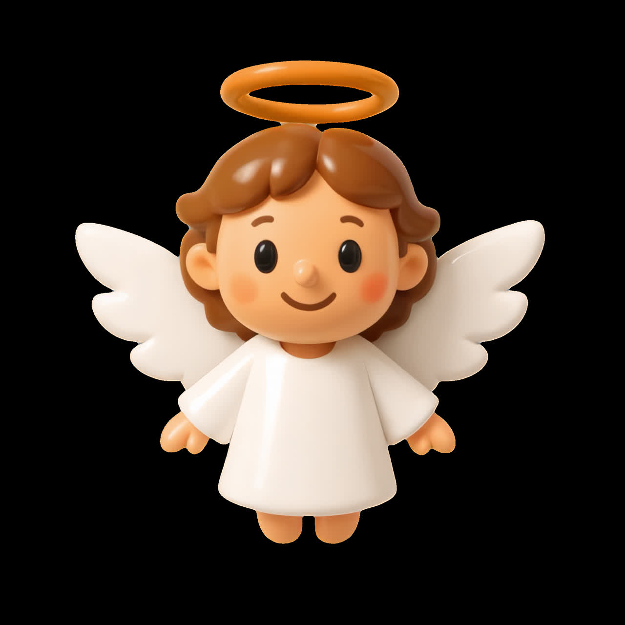 Cute angel figurine with halo animation isolated asset, transparent 4K video, alpha channel, ProRes