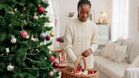 christmas, black woman and decoration for tree