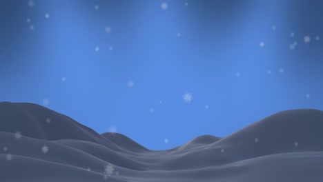 animation of snowflakes falling over snow and blue background