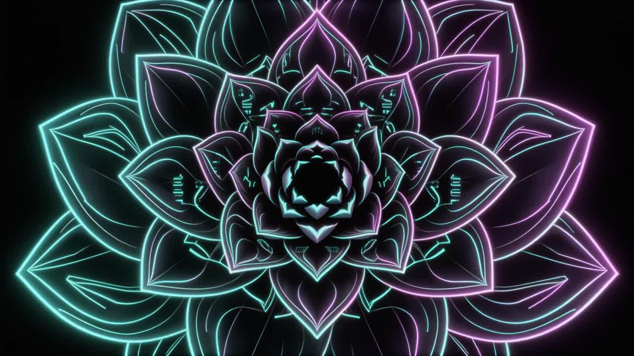 Fiore di Loto Digitale Astratto che Sboccia con Luci al Neon