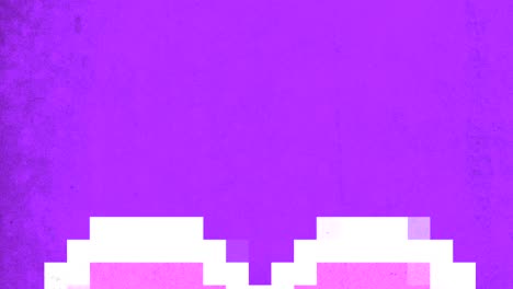 a pixel art heart is depicted in the image, featuring various shades of pink and purple squares meticulously arranged to form the heart shape