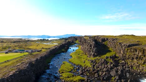 aerial view of gletjer waterfall and scenic landscape in gullfos, iceland