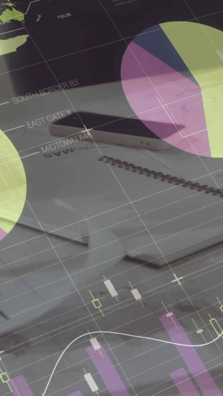 Animation of statistics and financial data processing over architects with plans in meeting