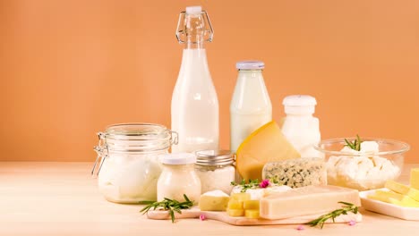 assorted dairy items arranged neatly on table