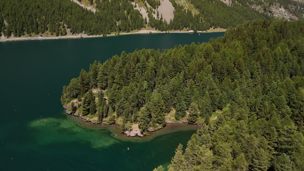 Lake Sils in Switzerland Upper Engadine valley, Grisons Swiss nature aerial