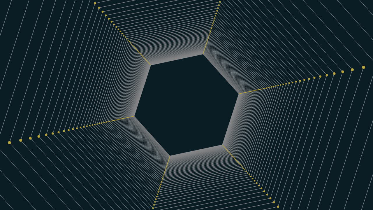 Geometric black and white hexagonal pattern with intersecting yellow line