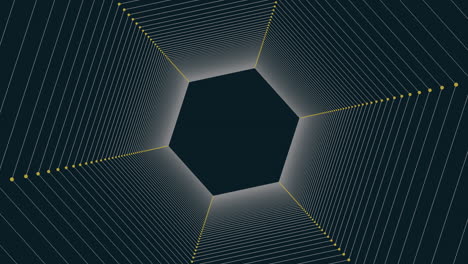 geometric black and white hexagonal pattern with intersecting yellow line