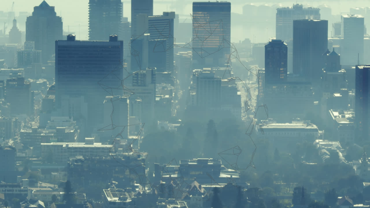 도시 풍경 위에서 움직이는 모양의 애니메이션