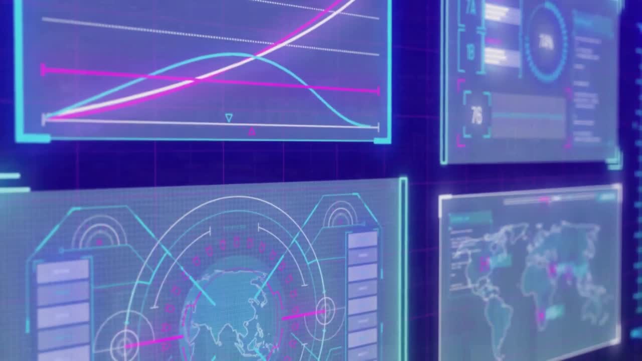 파란색 배경에 대한 데이터 처리 인터페이스의 애니메이션